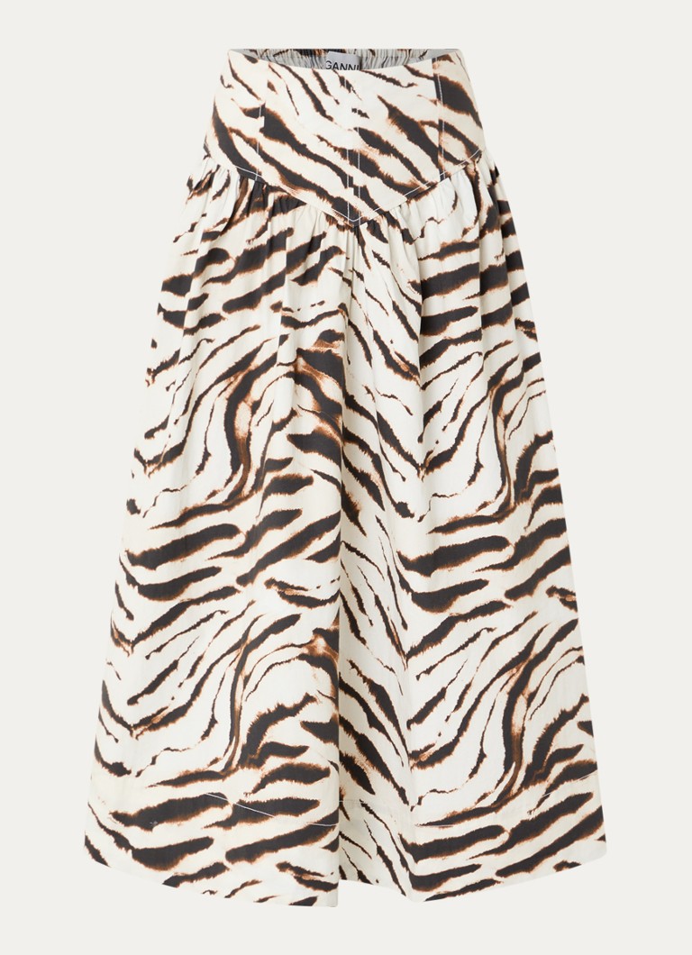 Ganni Dames High waist midi rok met print in de kleur Gebroken wit, maat: 42
