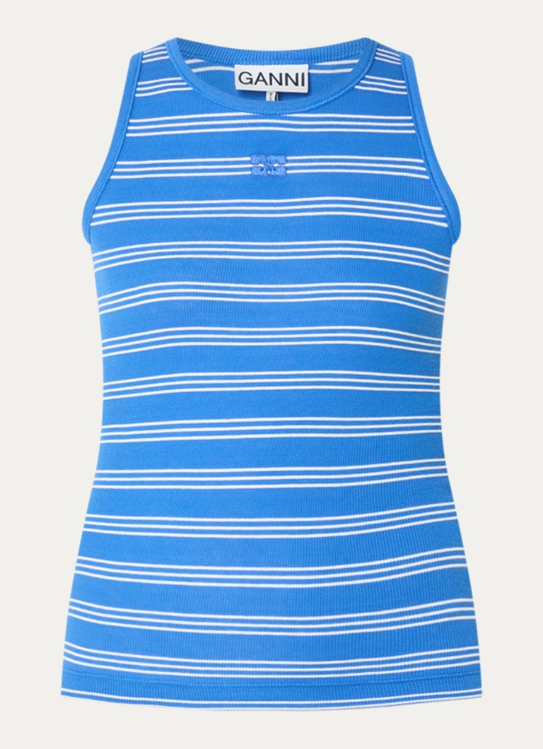 Ganni Dames Tanktop met streepprint in de kleur Kobaltblauw, maat: S