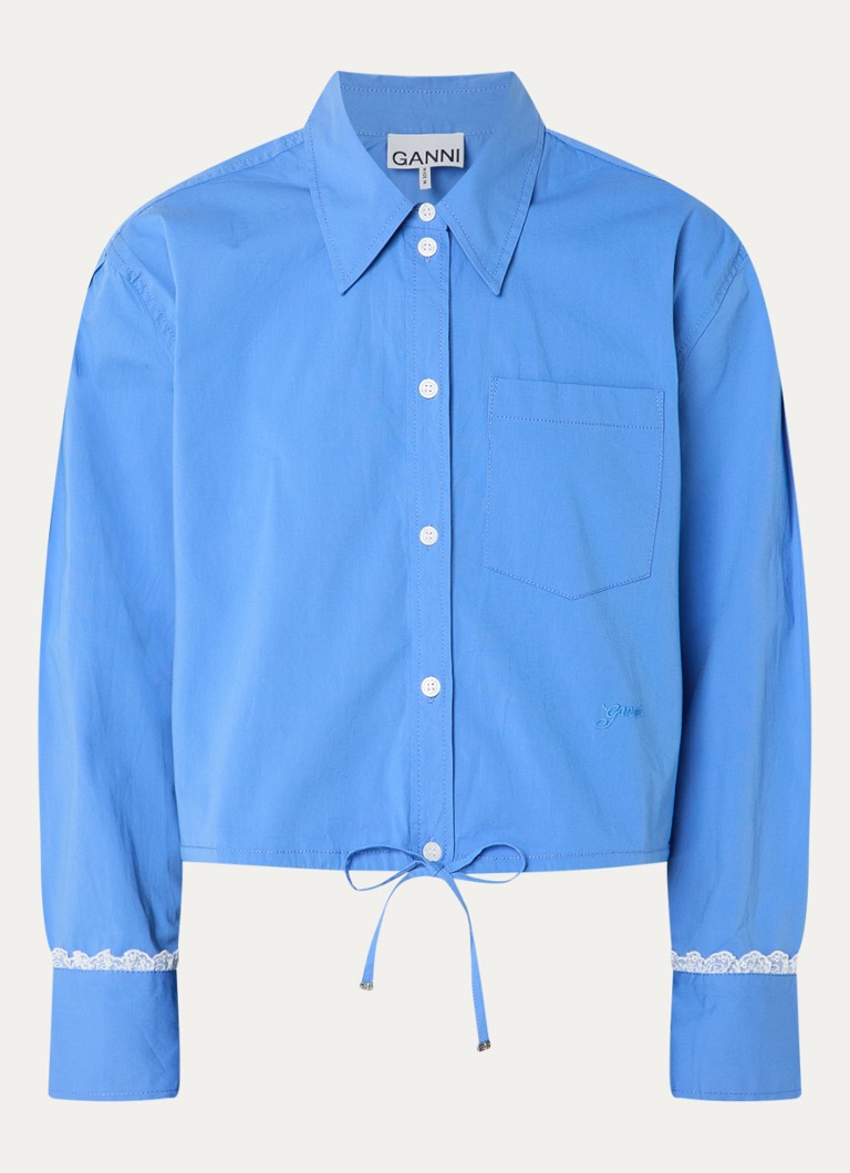 Ganni Dames Cropped blouse met borstzak in de kleur Blauw, maat: 36