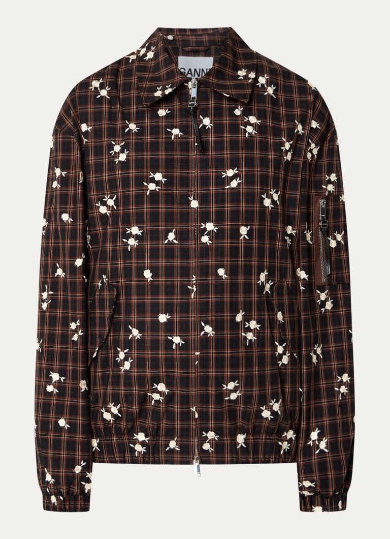 Ganni Heren Jack met bloemborduring in de kleur Bruin, maat: M/L