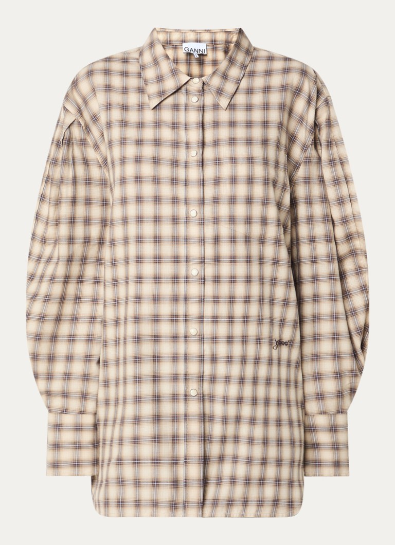 Ganni Dames Blouse met ruitdessin en borstzak in de kleur Beige, maat: 36