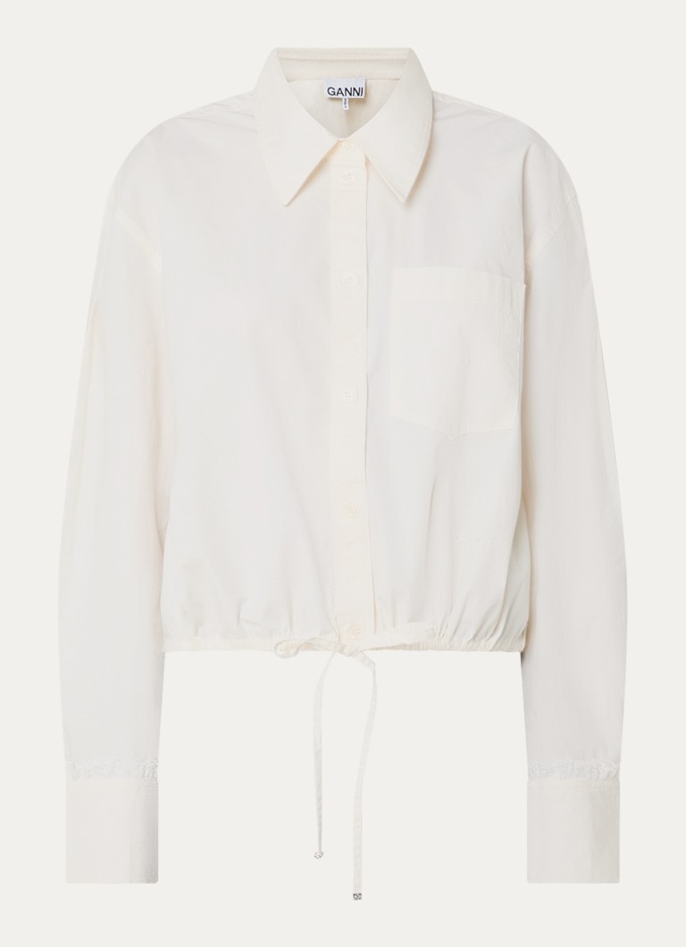 Ganni Dames Cropped blouse met trekkoord en details van kant in de kleur Gebroken wit, maat: 38
