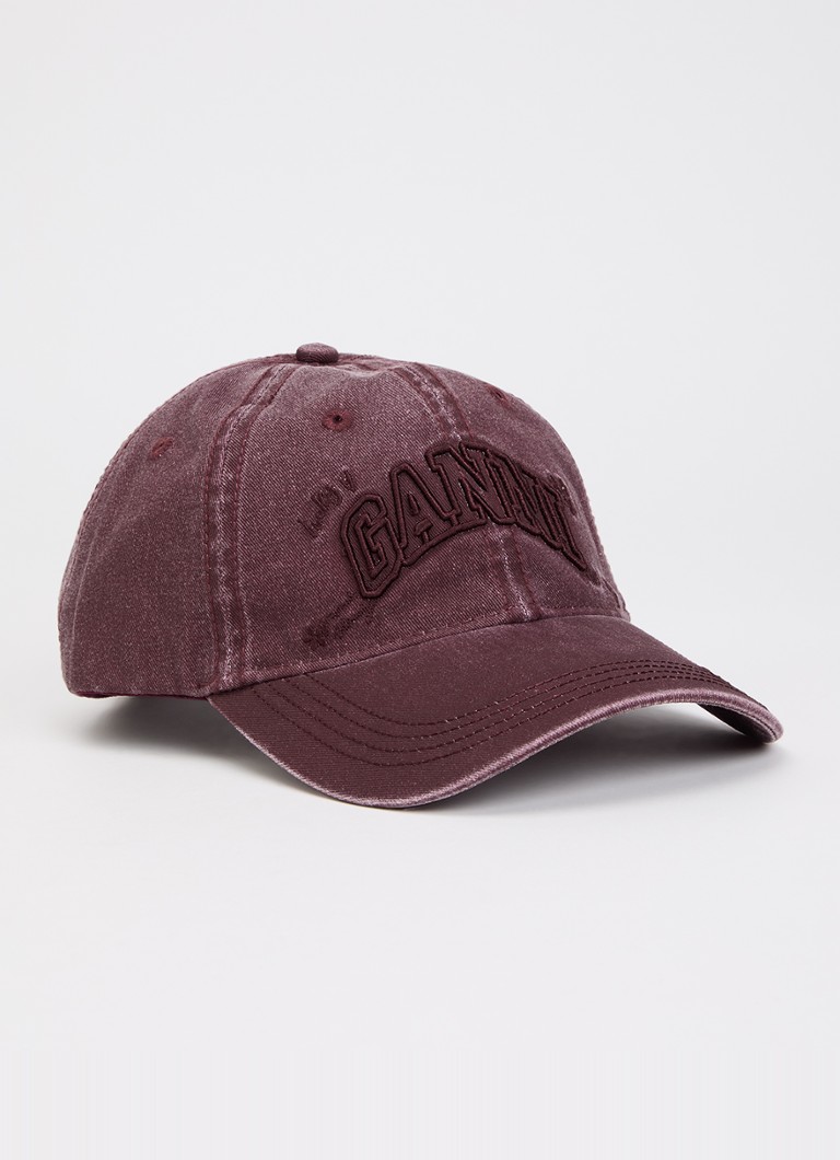 Ganni Dames Pet met logoborduring in de kleur Bordeauxrood, maat: ONE SIZE