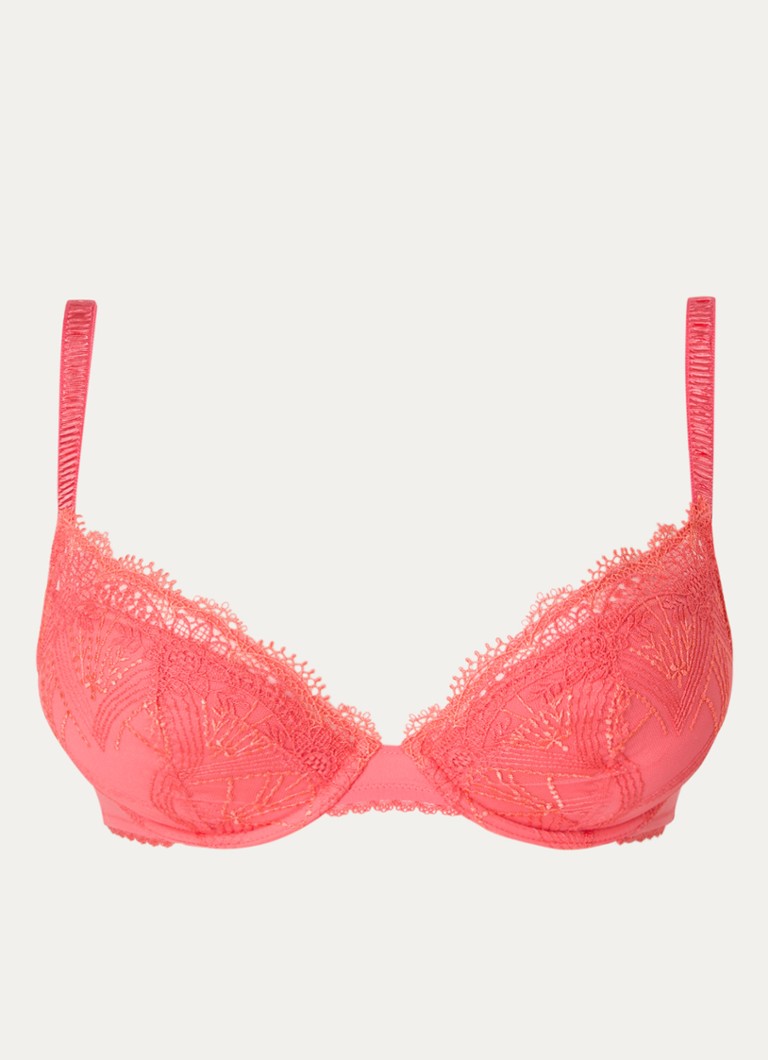 Simone Pérèle Dames Allure push-up bh met uitneembare vulling en overlay van kant in de kleur Koraal, maat: A70