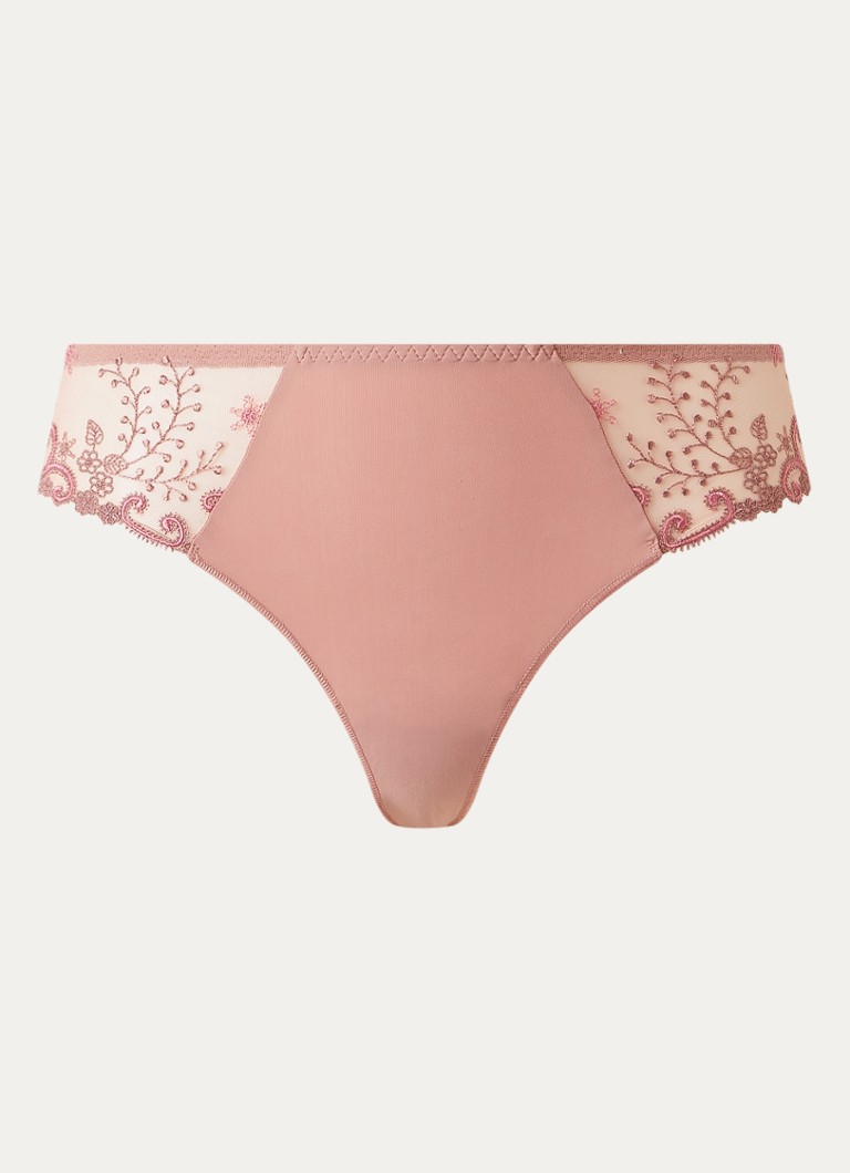 Simone Pérèle Dames Delice string van mesh met borduring in de kleur Zalmroze, maat: 40