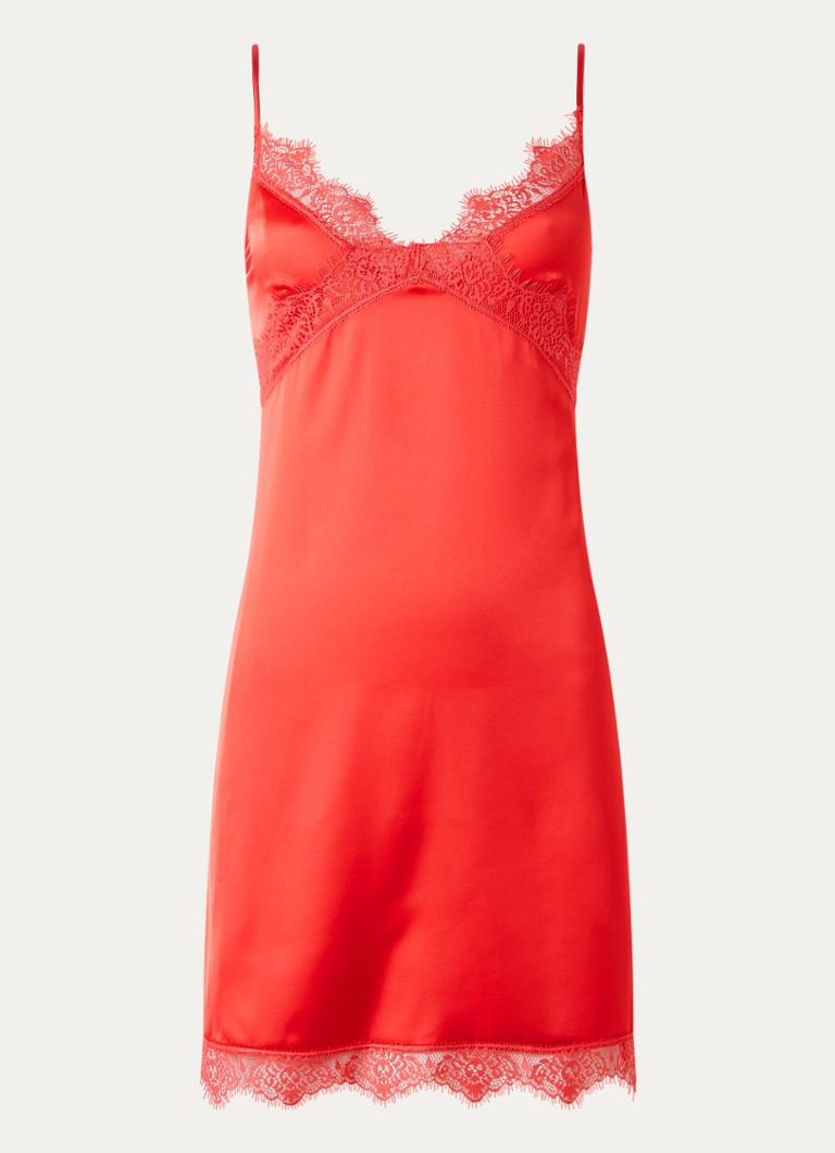Simone Pérèle Dames Satin Secrets slipdress met kant in de kleur Rood, maat: 40