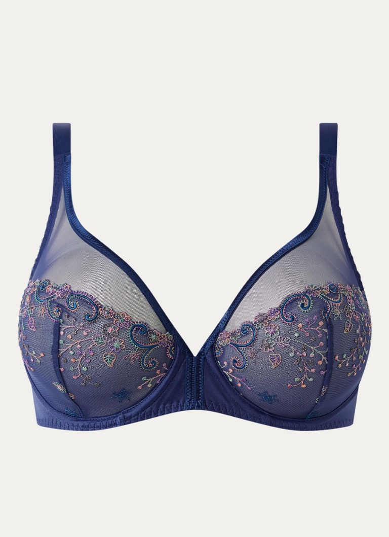 Simone Pérèle Dames Delice Armature beugel bh van mesh met borduring in de kleur Royalblauw, maat: D85