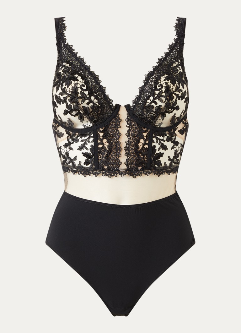 Simone Pérèle Dames Fantasme body met mesh en kant in de kleur Paars, maat: 38