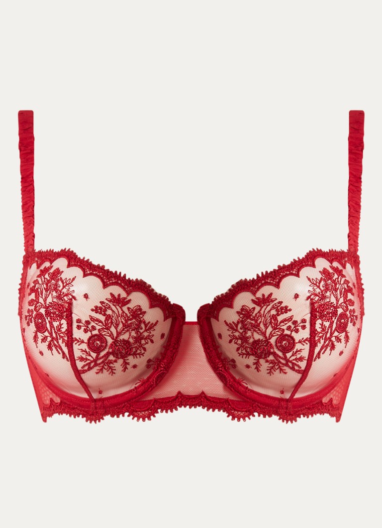 Simone Pérèle Dames Corbeilla balconette bh van mesh in de kleur Rood, maat: B80