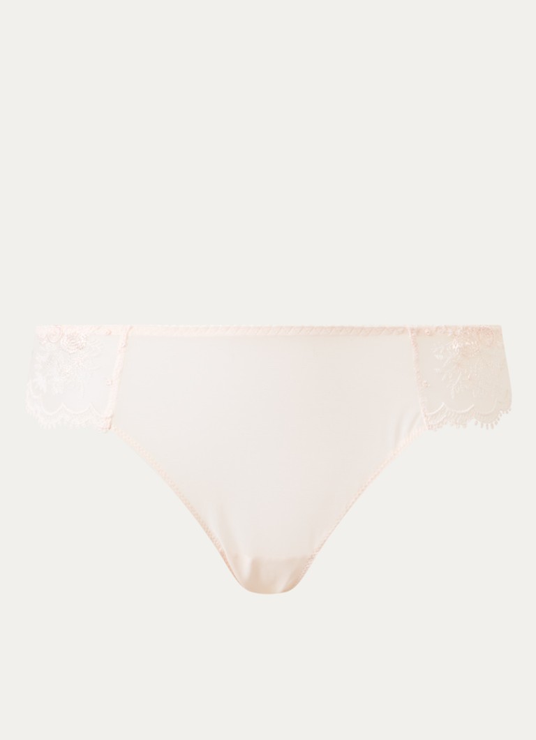 Simone Pérèle Dames Intrigue tanga van mesh met borduring in de kleur Lichtroze, maat: 36