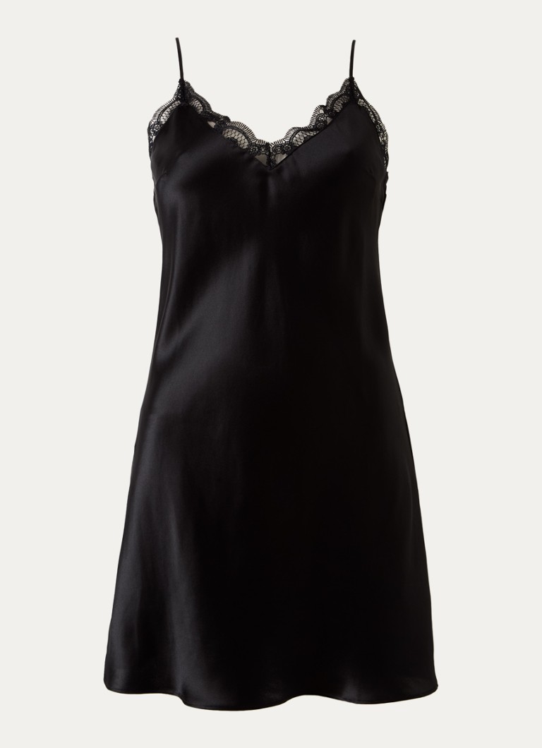 Simone Pérèle Dames Love Me slipdress in zijdeblend met kant in de kleur Zwart, maat: XL