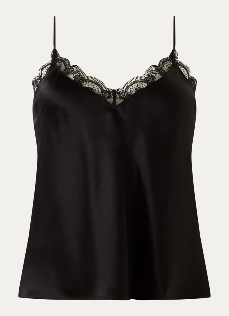 Simone Pérèle Dames Love Me pyjamatop van zijde met kant in de kleur Zwart, maat: L