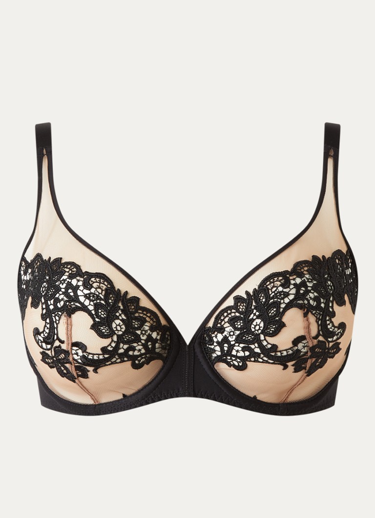 Simone Pérèle Dames Saga plunge bh van mesh met broderie in de kleur Zwart, maat: C80