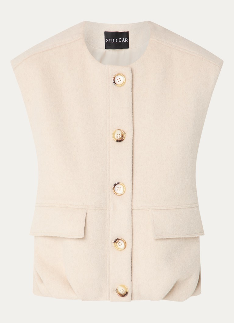 STUDIO AR Dames Daniela grofgebreid gilet in wolblend in de kleur Zand, maat: 40