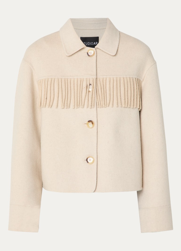 STUDIO AR Dames Liora jack in wolblend en franjes in de kleur Beige, maat: 42