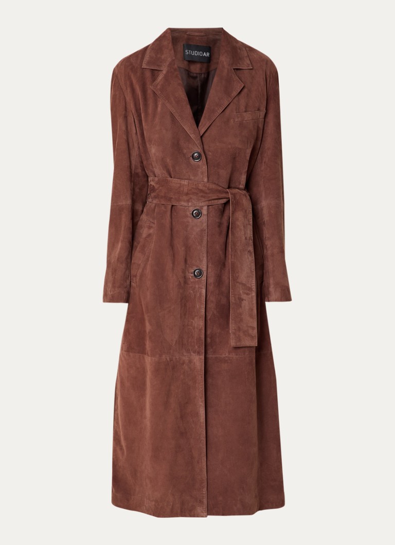 STUDIO AR Dames Patty trenchcoat van geitenleer met steekzakken in de kleur Kastanjebruin, maat: 36