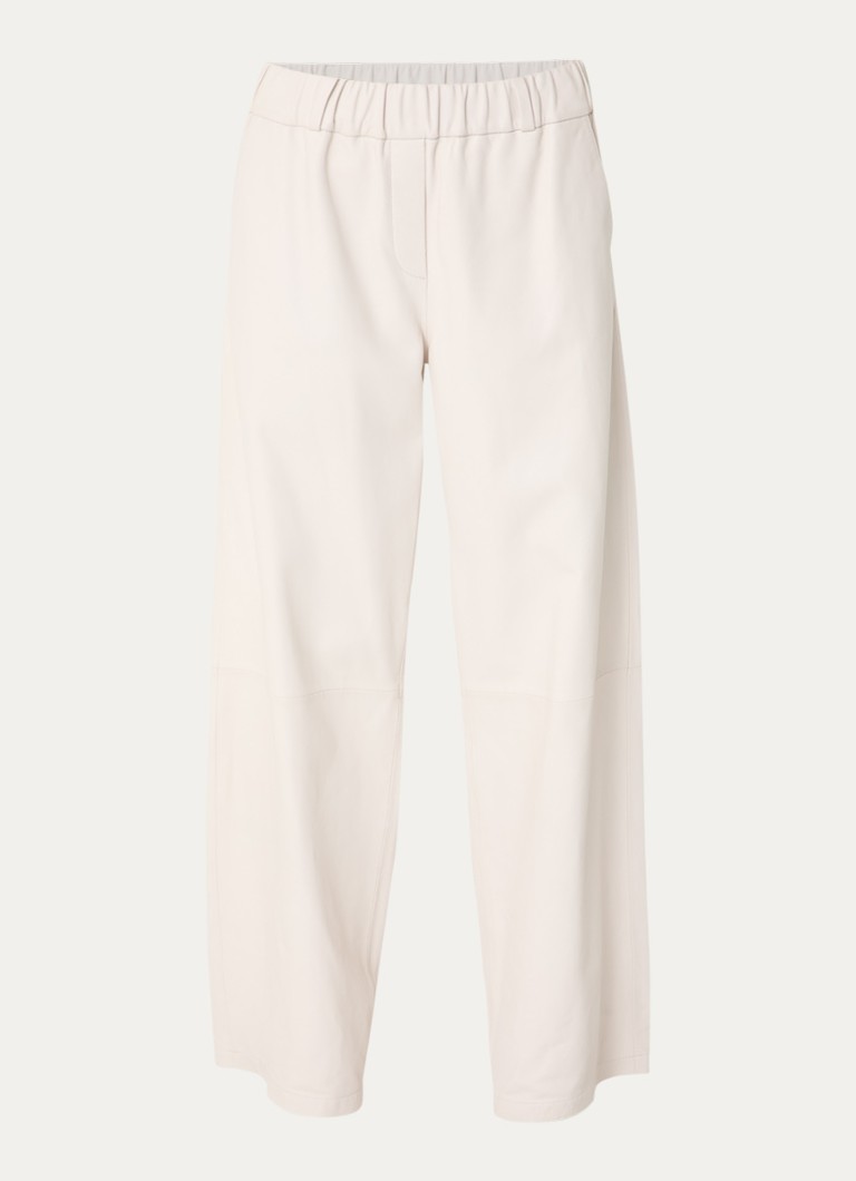 STUDIO AR Dames Thalina high waist straight fit broek van schapenleer in de kleur Gebroken wit, maat: 42