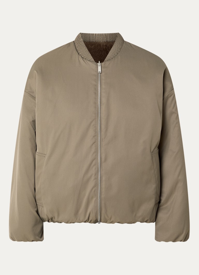 STUDIO AR Dames Etta reversible bomberjack van imitatiebont met steekzakken in de kleur Khaki, maat: 34