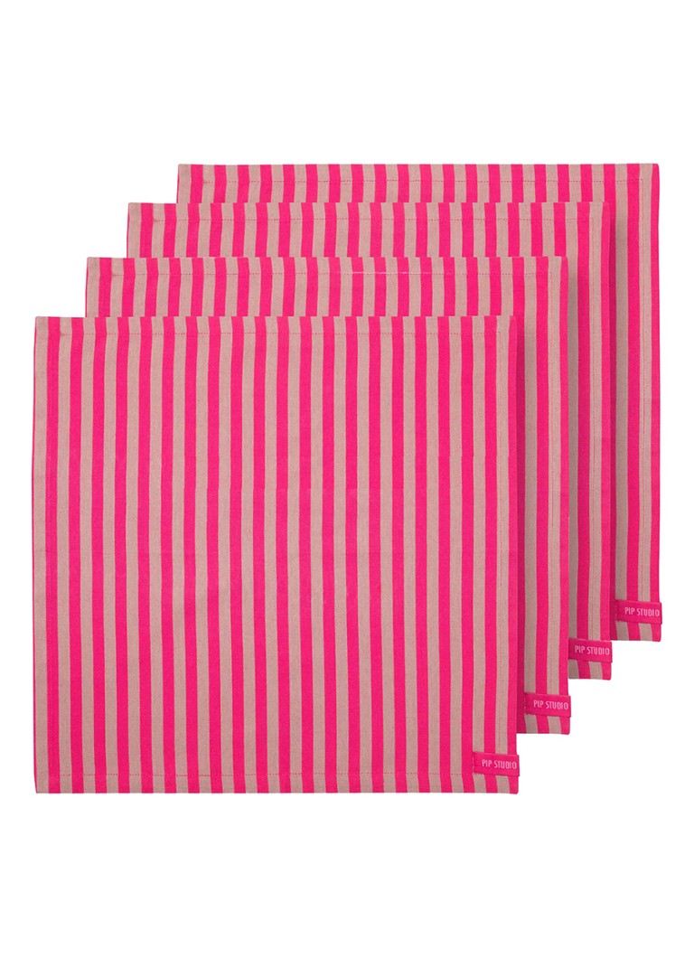 Pip Studio Stripes servetten 40 x 40 cm set van 4 Roze - Deal