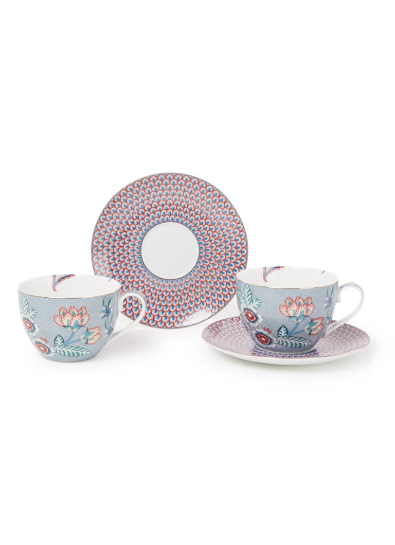 Pip Studio Flower Festival kop en schotel 28 cl set van 2 Blauwgrijs - Deal