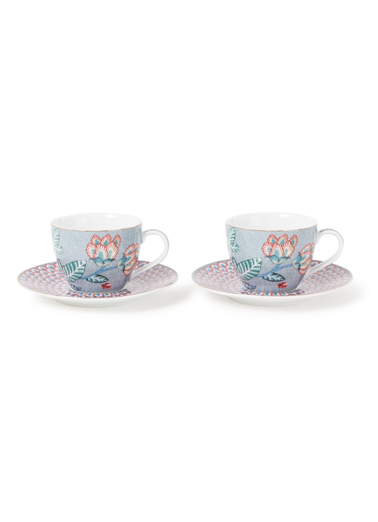 Pip Studio Flower Festival espressokopje en schotel 12 cl set van 2 Blauwgrijs - Deal