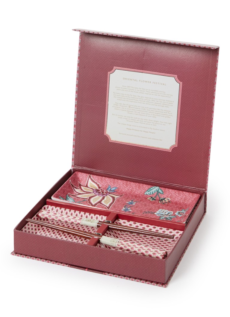 Pip Studio Oriental Flower Festival sushi serviesset 6-delig Donkerroze - Deal