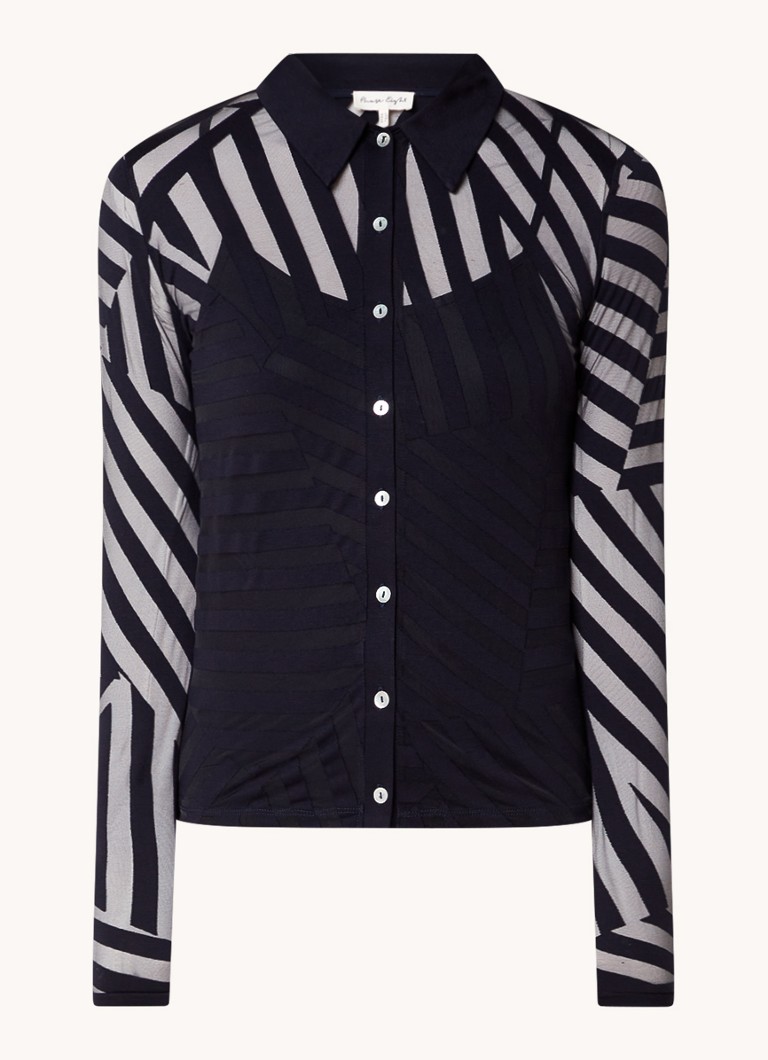 Phase Eight Dames Vida Burnout semi-transparante top met knoopdetail en streepprint in de kleur Donkerblauw