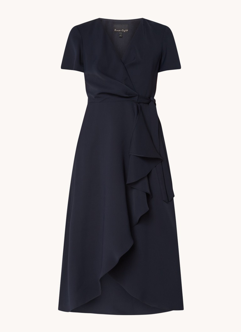 Phase Eight Dames Julissa midi wikkeljurk met volant in de kleur Donkerblauw