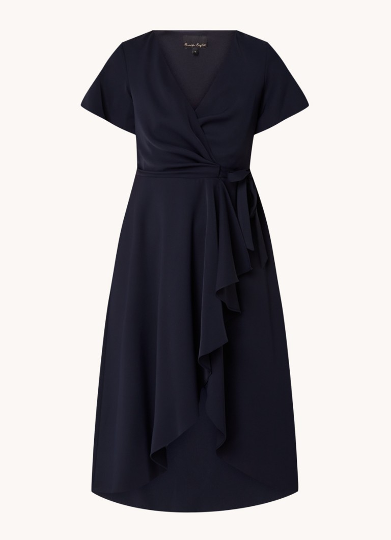 Phase Eight Dames Petite Julissa midi wikkeljurk met volant en vlindermouw in de kleur Lichtblauw