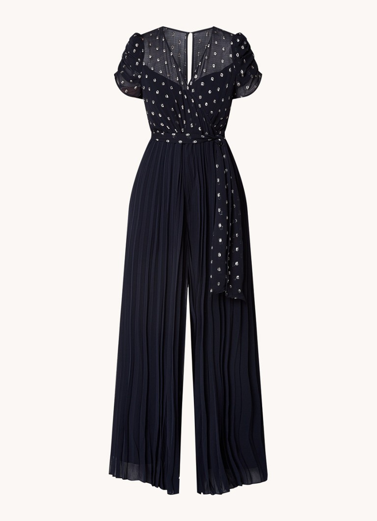 Phase Eight Dames Molli wide fit jumpsuit met stippenprint en strikceintuur in de kleur Donkerblauw