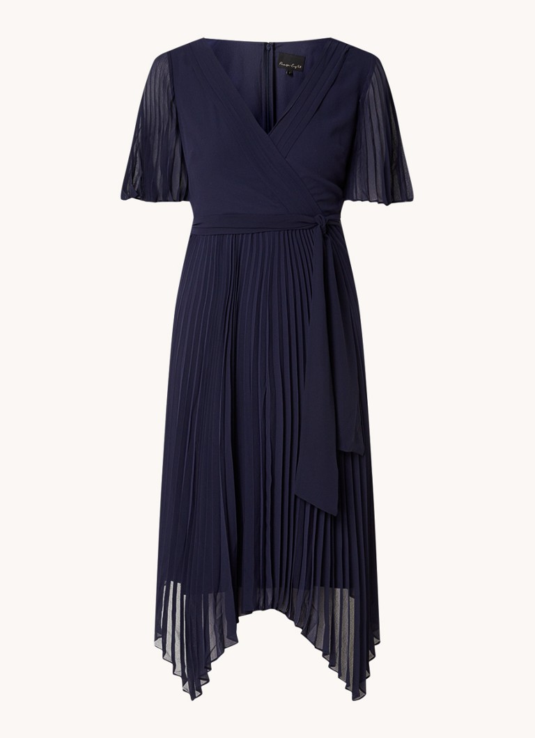 Phase Eight Dames Kendall midi jurk met plissé en strikceintuur in de kleur Donkerblauw
