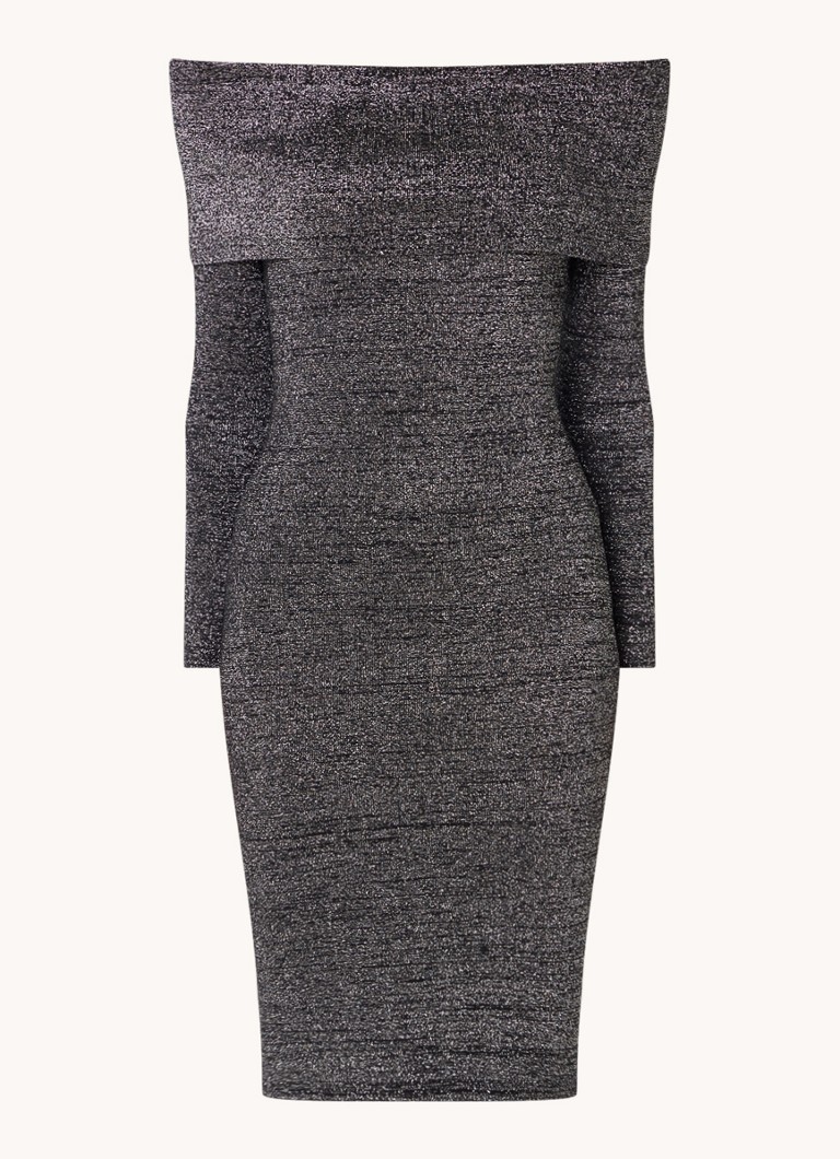Phase Eight Dames Heidi off shoulder fijngebreide mini jurk met lurex in de kleur Donkergrijs