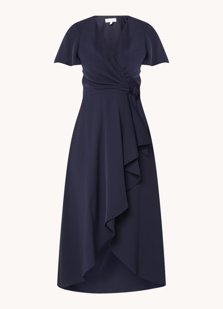 Phase Eight Dames Julissa midi wikkeljurk met volant in de kleur Donkerblauw