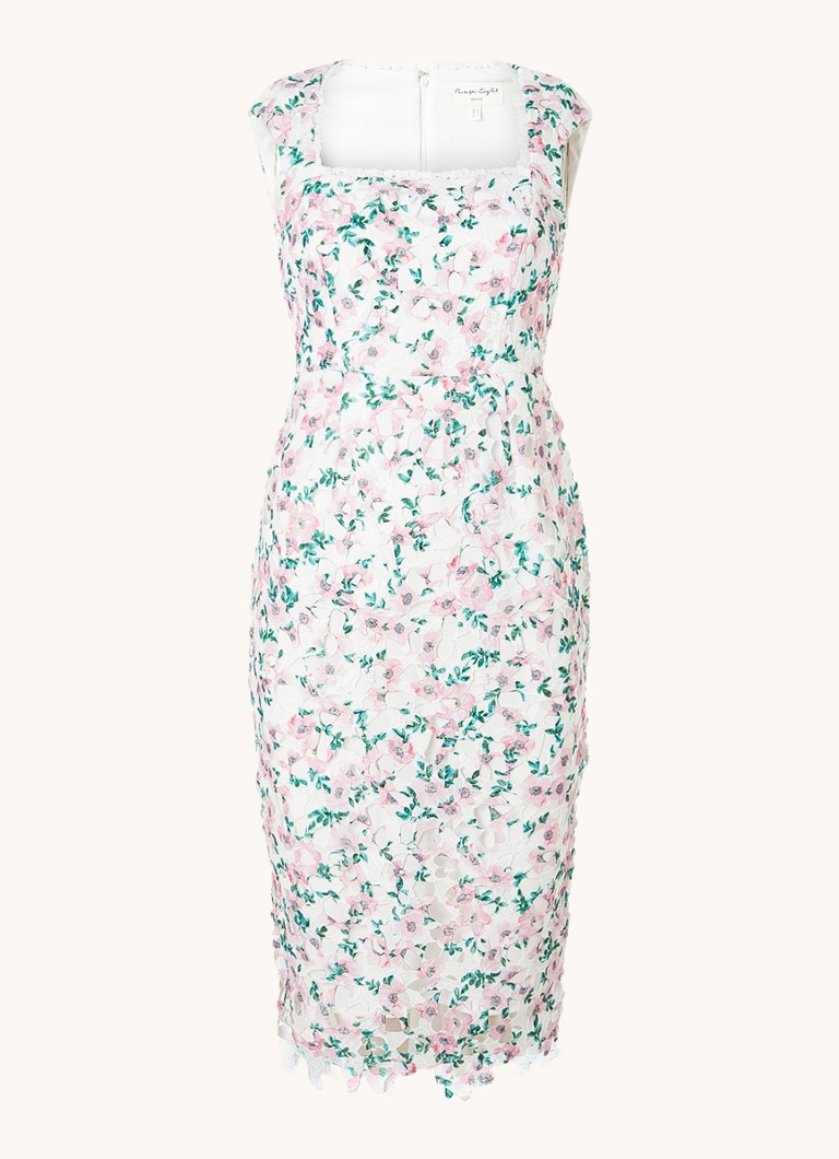 Phase Eight Dames Petite Diana midi kokerjurk met broderie in de kleur Lichtroze