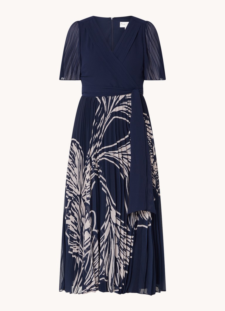 Phase Eight Dames Abigail midi tuniekjurk met print en plissé in de kleur Donkerblauw