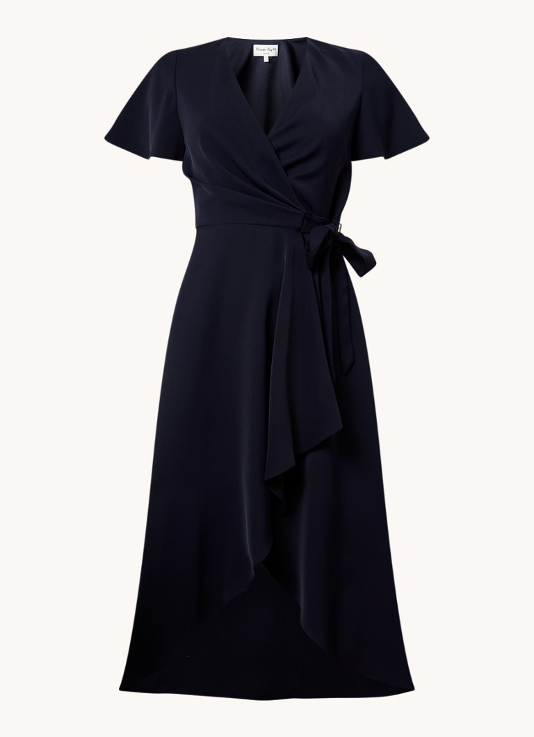 Phase Eight Dames Petite Julissa midi wikkeljurk met strikceintuur in de kleur Donkerblauw