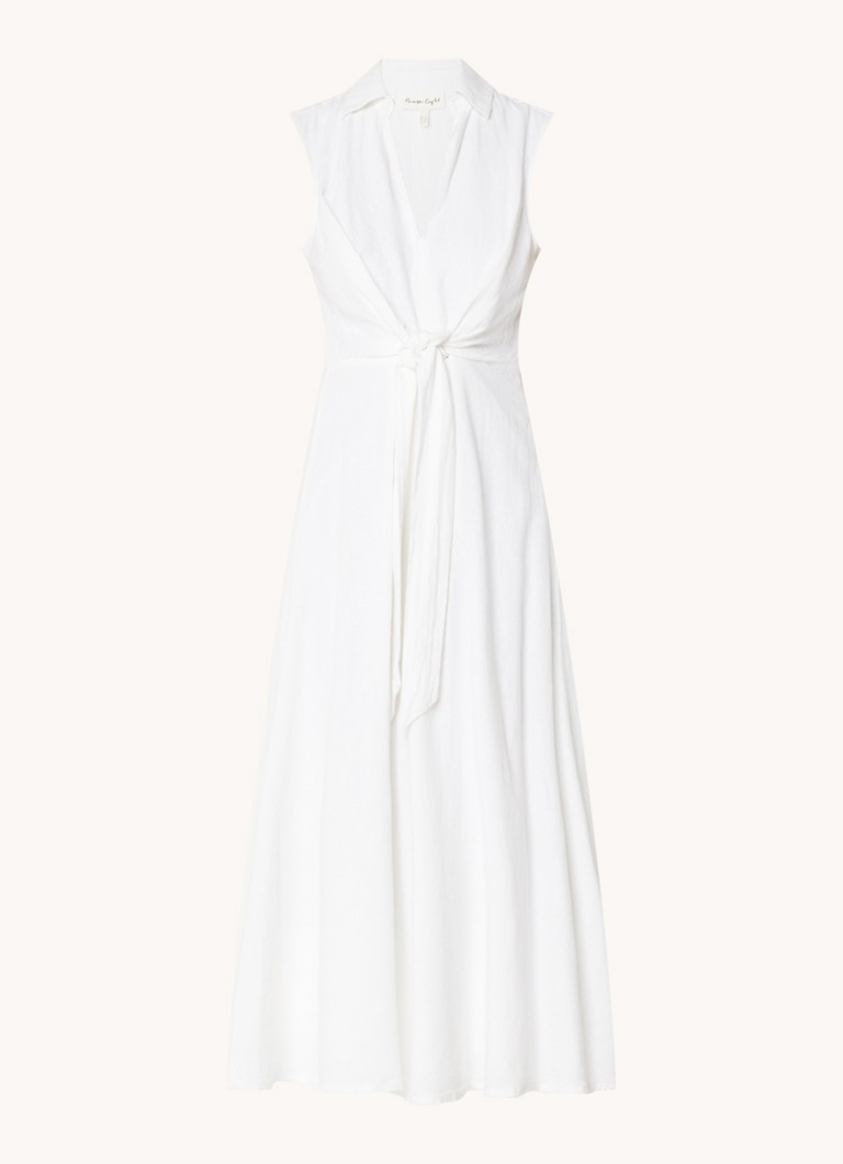 Phase Eight Dames Becky midi jurk in linnenblend met strikdetail in de kleur Wit