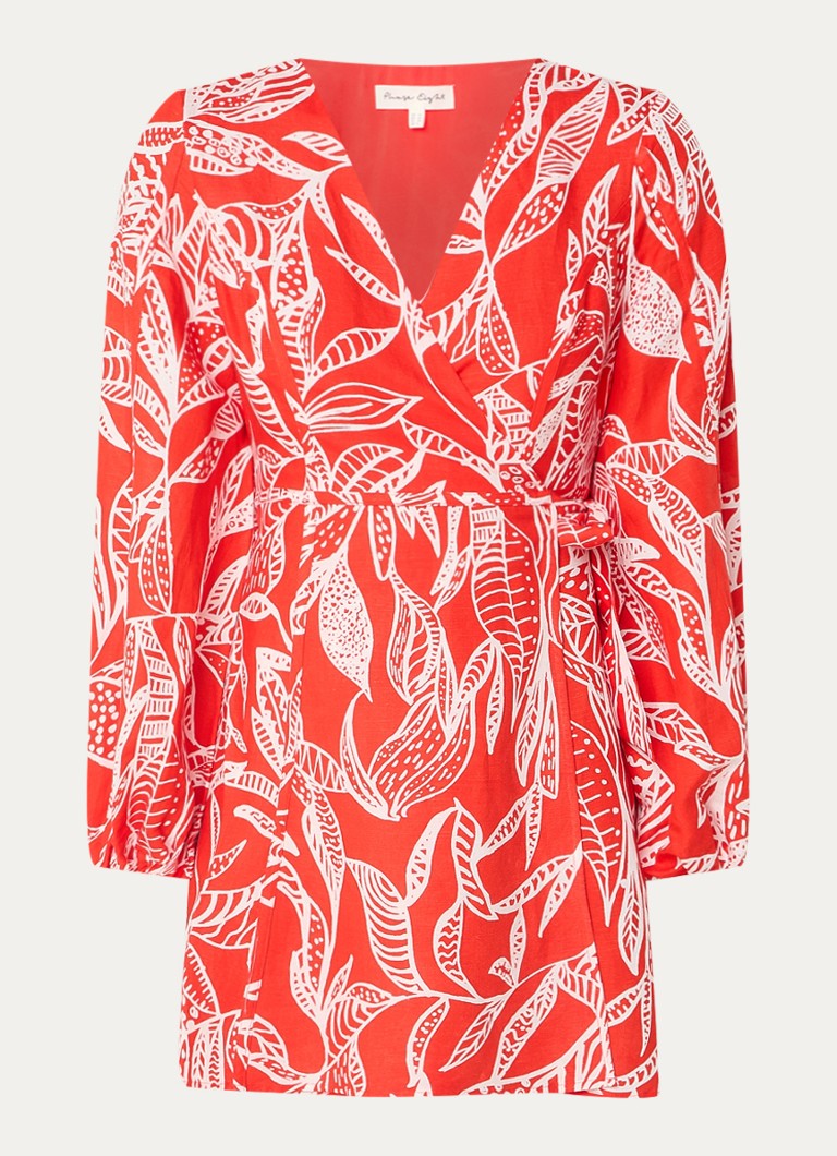 Phase Eight Dames Charlotte mini wikkeljurk met bladprint in de kleur Rood