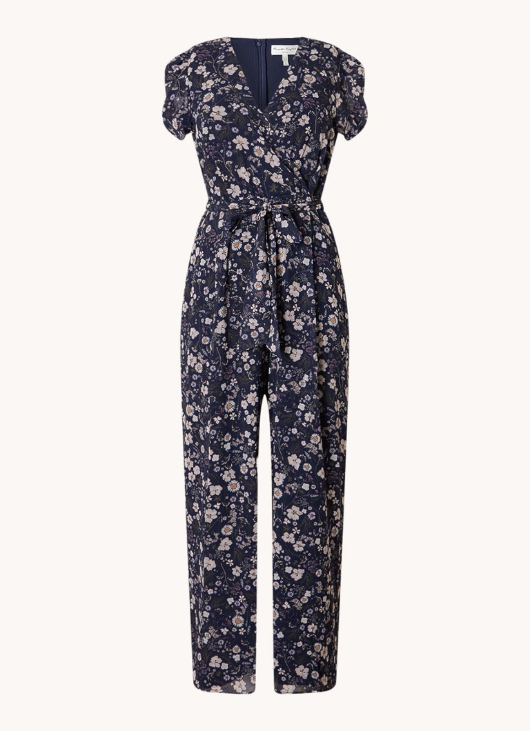 Phase Eight Dames Helene straight fit jumpsuit met bloemenprint en strikceintuur in de kleur Donkerblauw
