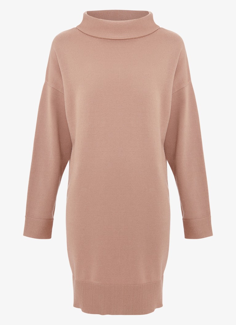 Phase Eight Dames Skylar mini fijngebreide trui-jurk met opstaande kraag in de kleur Camel