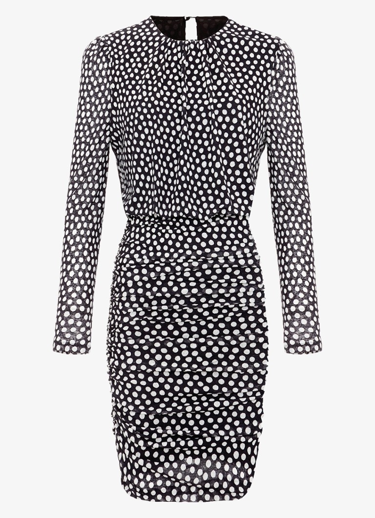 Phase Eight Dames Teodroa mini jurk met stippenprint en ruches in de kleur Zwart