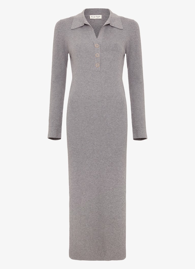 Phase Eight Dames Lucy midi jurk met ribstructuur en split in de kleur Grijs