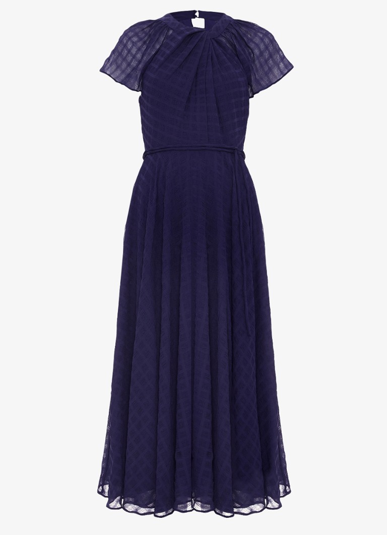 Phase Eight Dames Gwen midi jurk met structuur en strikceintuur in de kleur Donkerblauw