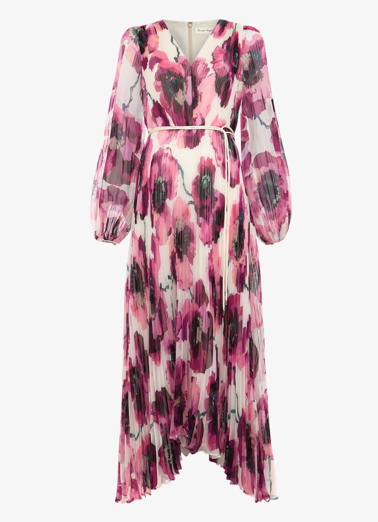 Phase Eight Dames Natalia midi jurk met plissé en asymmetrische zoom in de kleur Donkerroze