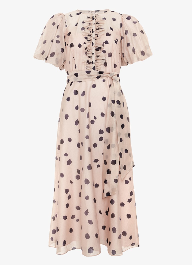 Phase Eight Dames Nicola midi jurk met stippenprint en strikceintuur in de kleur Lichtroze