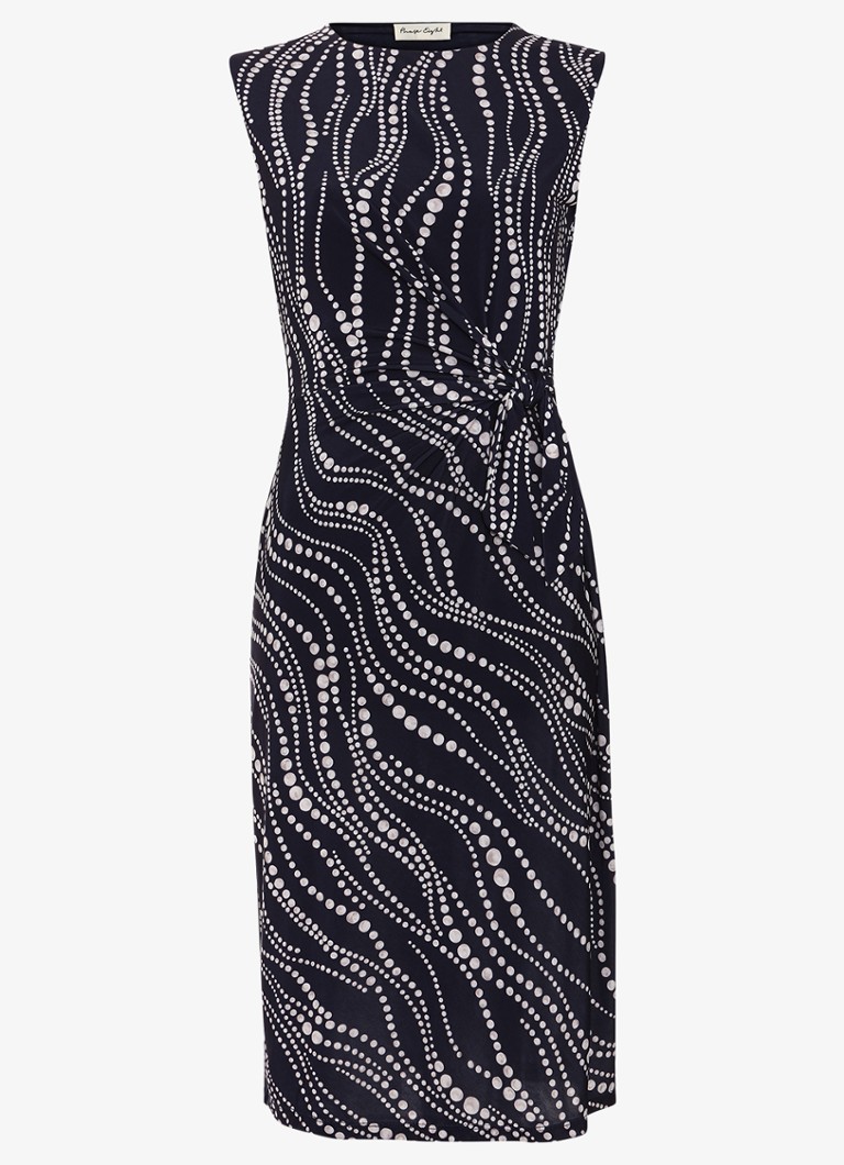 Phase Eight Dames Josey midi jurk met stippenprint en plooidetail in de kleur Donkerblauw