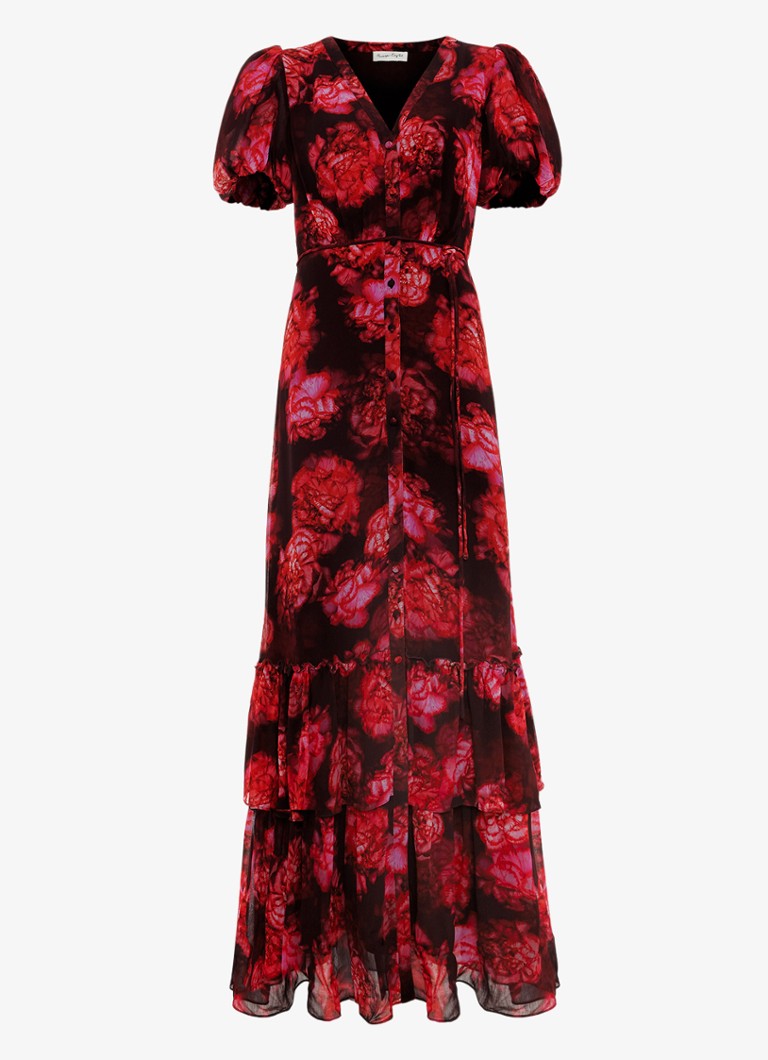 Phase Eight Dames Amaris maxi blousejurk met bloemenprint en strikceintuur in de kleur Rood