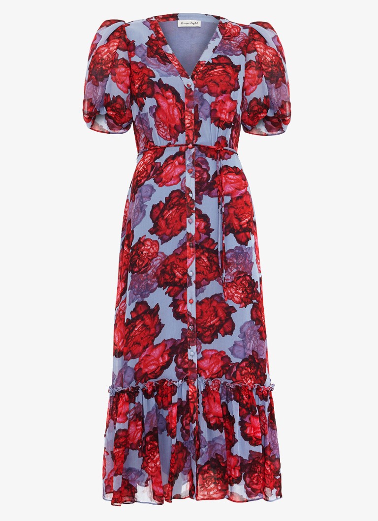 Phase Eight Dames Francesca midi blousejurk met bloemenprint in de kleur Lichtblauw