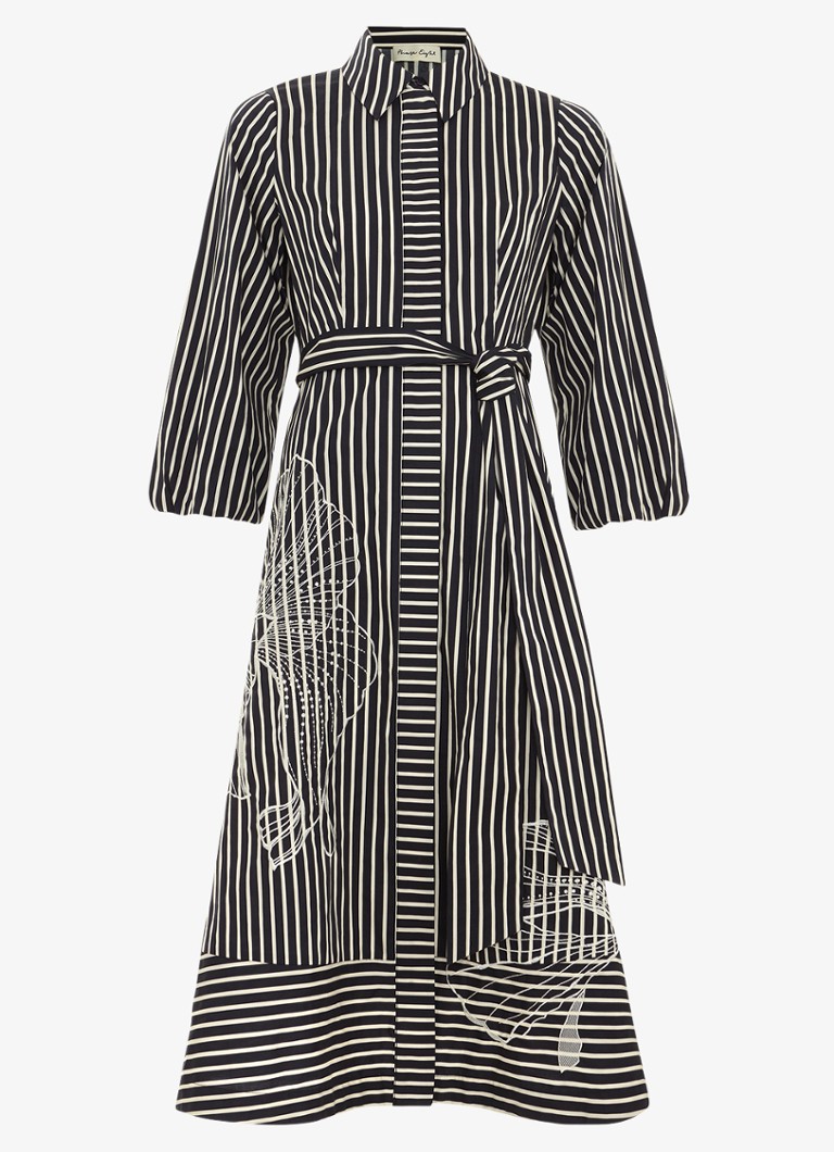 Phase Eight Dames Corina midi blousejurk met print en strikceintuur in de kleur Zwart