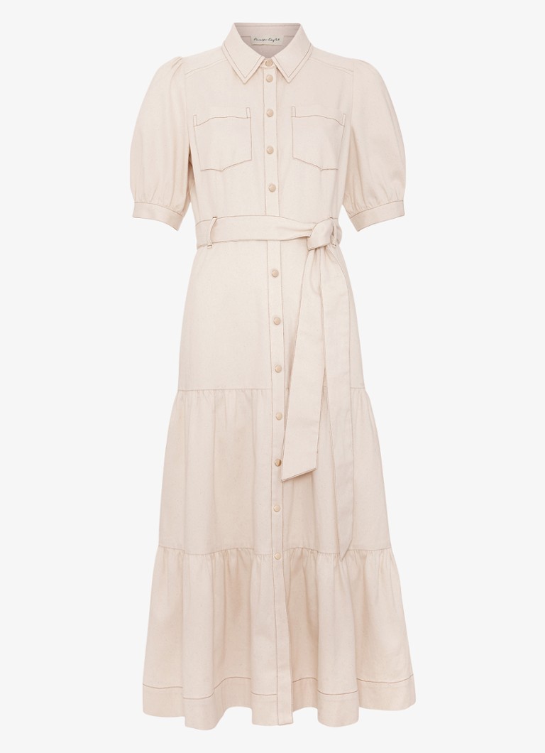 Phase Eight Dames Danah midi blousejurk met strikceintuur in de kleur Beige
